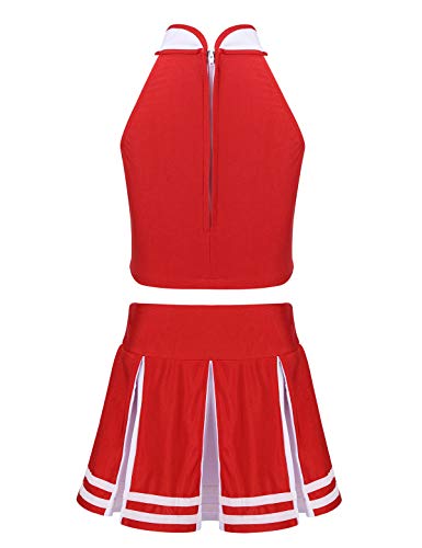 JanJean Kids Girls Two Pieces Cheer School Uniform Cheerleading Costume Christmas Party Halloween Fancy Dress Outfits Red&White 12