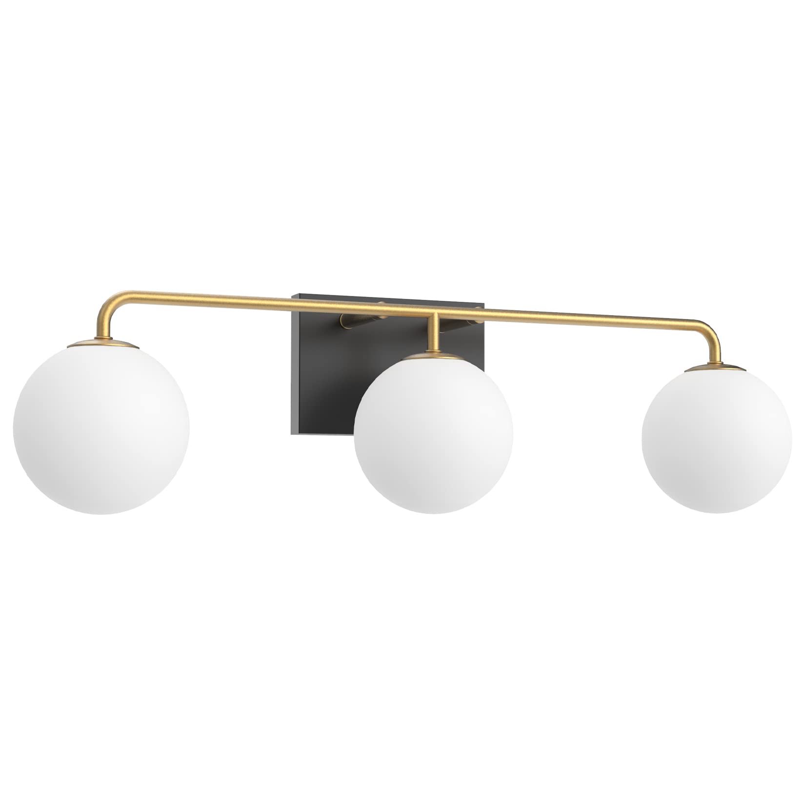 Tipace 3 Lights Mid Century Vintage Bathroom Vanity Light Fixtures Over Mirror Black & Gold Industrial Vanity Lights with Milk White Glass Globe Farmhouse Bath Lighting(Exclude Bulb)