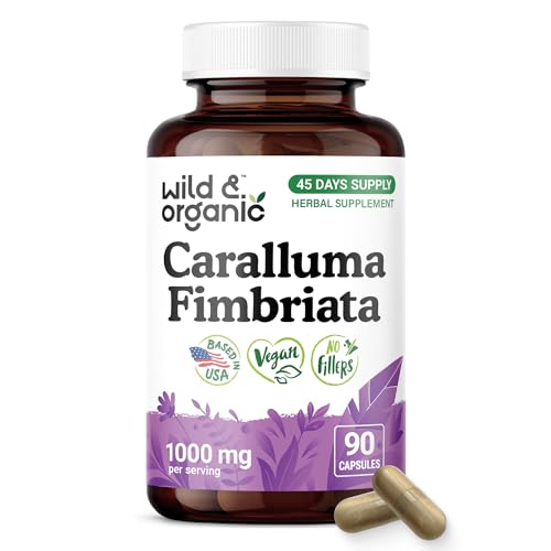 Wild & Organic Caralluma Fimbriata Capsules 1000 mg - Overall Support - Caralluma Extract Supplement - Vegan No Fillers Non-GMO - 90 Count
