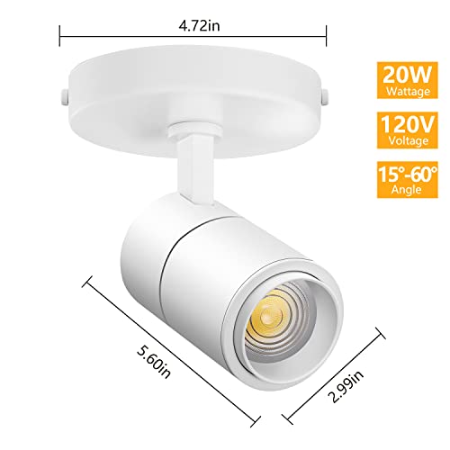 Vanoopee 3-Color Zoomable Led Ceiling Spotlight Flush Mount Adjustable Spotlight Directional Dimmable Spot Lights Indoor Bright Accent Fixture For Living Room Bedroom - Cri90 15-55° 20W 2000Lm White #TOP7