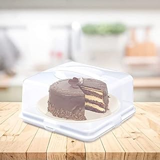 Pkge Square Handheld Portable Plastic Cake Box Carrier Container Case Holder with 4 Locking Clips in Lid for Storage of Food/Cookies/Cupcakes/Cakes/Fruits (30cmx15cm, Transparent)