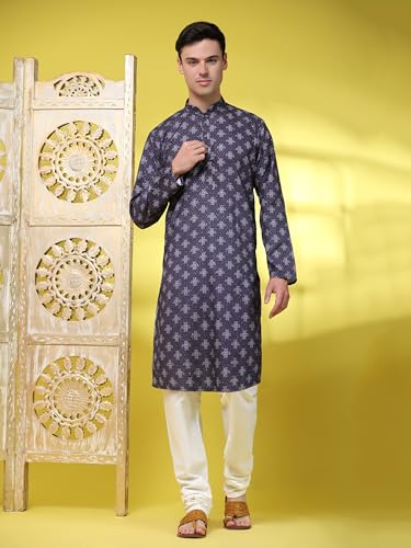 Image of SKAVIJ Men's Viscose Rayon Festive Printed Cotton Kurta Pajama Set | Traditional Ethnic Wear for Men | Perfect for Diwali, Wedding & Festive Celebrations