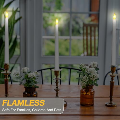 Image of Tuanse Flameless Flicker Taper Candles Bulk with Remote and Timer, Battery Operated LED Warm White Taper Candles Light for Home Wedding Decoration Gifts(108 Pack,White,10 Inch)