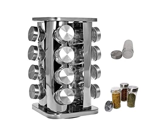 Porta Condimentos com 16 Vidros de 80 ml + Suporte de Inox Giratório