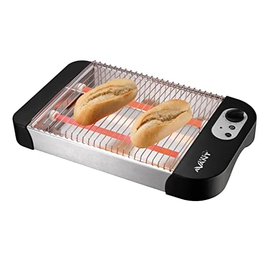 AVANT - Tostador Horizontal Plano 600W. Termostato con indicador LED. para Todo Tipo de Pan. Acero Inoxidable y con Bandeja recogemigas. Negro.