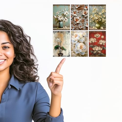 Image of Elegant White Floral Art Print Set - Set of 2-4x6 Inch - Board (Pack of 6) - Sticker (Pack of 6) Wall Room Decoration art Poster Prints