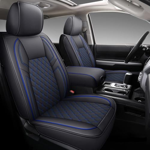 Image of Coverado Toyota Tundra Seat Covers, Leather Car Seat Covers Full Set Automotive Seat Covers Protector Compatible with 2007-2021 Toyota Tundra Crew /Crewmax /Extended /Double Cab(Blue)