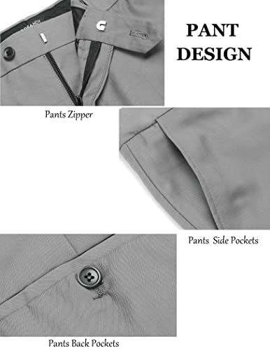 Coofandy Men's Slim Fit 3 Piece Suit Set Solid Jacket Blazer Vest Pants With Tie Light Grey #TOP4