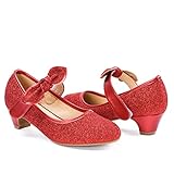 ADAMUMU Dress Shoes for Girls Glitter Princess Dress Up Party Shoes Low Heel Shoes for Little Kid Cute Sparkle Flats for Big Child Fashion Wedding Birthday Gift,Glitter Red,Size 2M