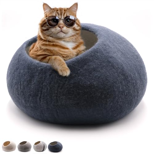 Miauff Katzenhöhle aus Filz – Handgefertigte Kuschelhöhle aus 100 % Merino-Wolle – Hygienisch, geruchsneutral & stilvoll​, ca. 45x45x30 cm...