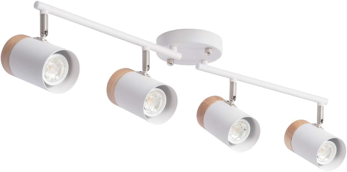 Modern Track Lighting 32 inch, Real Solid Wood, Flexible Arm,GU10 Bulbs Socket,Adjustable Track Heads Ceiling Light Fixture for Kitchen,Living Room
