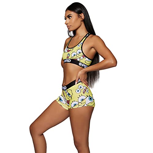 Psd Women's Spongebob Faces Sports Bra, Yellow, L #TOP1