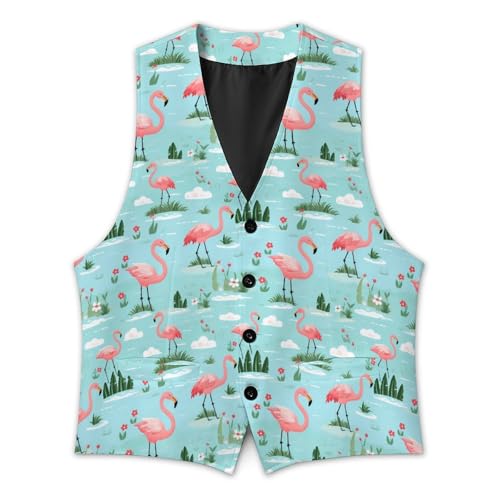 Cute Flamingo Pattern Suit Vest for Men Slim Fit Tuxedo Waistcoat Button V Neck Business Coat2