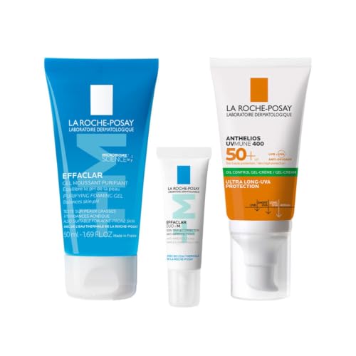 Image of La Roche-Posay Three-Step Skincare Routine For Oily and Acne-Prone Skin with Effaclar Purifying Foam Gel Facewash 50ml, Effaclar Duo +M Anti-Acne Moisturizer and Anthelios Oil Control Fluid Sunscreen