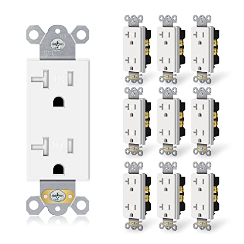 20A Duplex Receptacle Outlet, Standard Residential Grade Electrical Wall Outlet, 2 Pole 3 Wire Tamper-Resistant Receptacle, Self-Grounding, Child Proof, Commercial Use, Ul 498 Listed, White, 10 Pack #TOP2