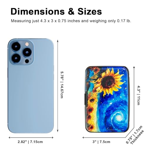 Image of Credit Card Holder Small RFID Blocking Wallet Business Metal Slim Mini Aluminum Hard Case for Women Men, Starry Night Sunflowers, small
