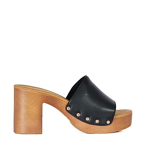 RUNLEY Altamoda Sandalias para Mujer de Plataforma Tacón símil Madera Estilo Zuecos Negro (numeric_37)