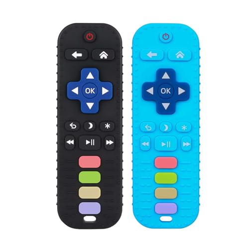 Image of Chuya Baby Teether for Babies 3 6 12 18 24 Months TV Remote Control Shape Soft Gums Chew Toys Black+Blue