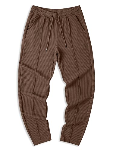 JMIERR Men's Casual Pants Lightweight Stretch Ribbed Knit Textured Drawstring Slim Fit Tapered Pants with Pockets4