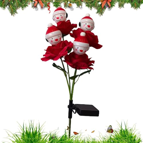 Natalizie LED per Esterni | Pali Da Giardino Con Pupazzo Di Neve E Rose,Decorazioni Natalizie Per Esterni Con Rosa E Pupazzo Di Neve | Per Giardino Cortile Patio Prato Sentiero Paesaggio Festa Aiuola