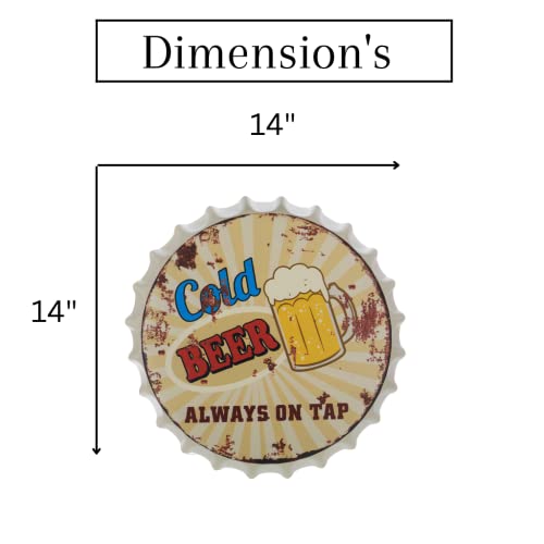 Image of EAZYWAGON Decorative Metal Bottle Caps Wall Sign Plates - 14X14 Inches - Cold-Beer-On-Tap | Metal Wall Hanging Bottle Cap for Home, Farmhouse, Bar & Cafe Decoration | Vintage & Retro Look Plaques