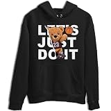 5 Burgundy Design Printed Rip Out Bear Sneaker Matching Hoodie (Black/S)