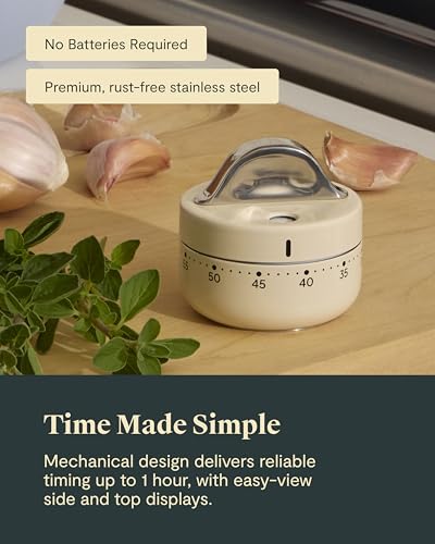 Caraway Mechanical Kitchen Timer, Stainless Steel 60 Minute Wind Up Timer - Image 3
