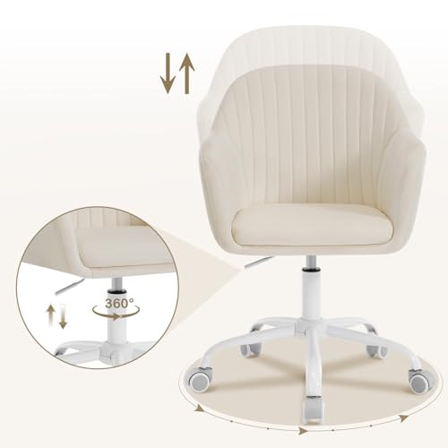 WOLTU fotel biurowy, ergonomiczny fotel biurowy, fotel do domowego biura z regulacją wysokości, fotel do makijażu z podłokietnikami, obrotowy fotel na rolkach, fotel z aksamitnym obiciem i metalową