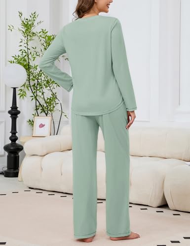 Image of KCW Womens Pajamas Sets 100% Cotton 2 Piece Lounge Set Long Sleeve Tops and Pants Soft Pjs Sleepwear with Pockets