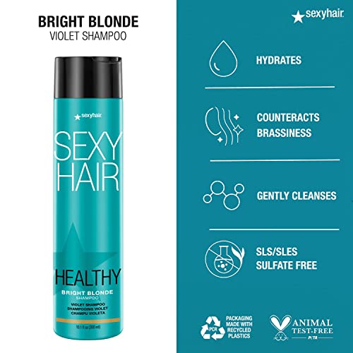 Sexyhair Healthy Bright Blonde Violet Shampoo, 10.1 Oz | Helps Counteract Brassiness | Sls And Sles Sulfate Free | All Hair Types #TOP2