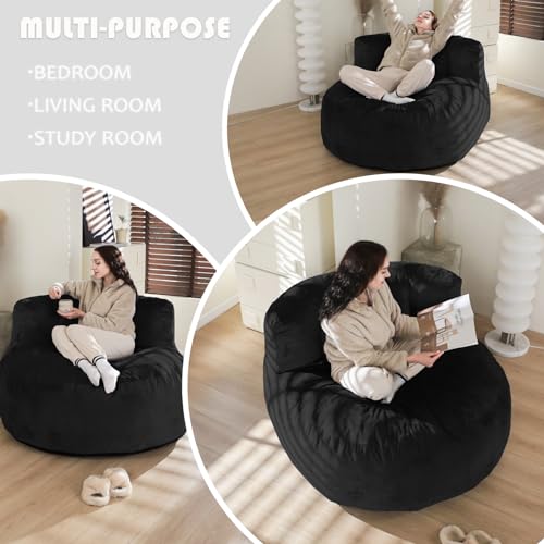 WhatsBedding 5FT Bean Bag Chair for Adults,Kids & Teenagers Bean Bags Giant with Memory Foam Filled,Beanbag Chairs Large Sofa with Dutch Velvet Cover(Black,Large,Back Support)