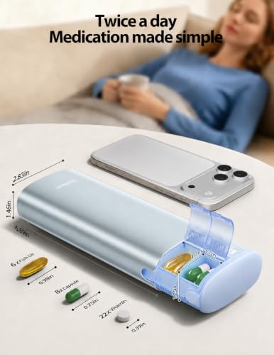Image of Vaydeer Metal 7 Day Travel Pill Organizer 2 Times a Day, Built-in Desiccant