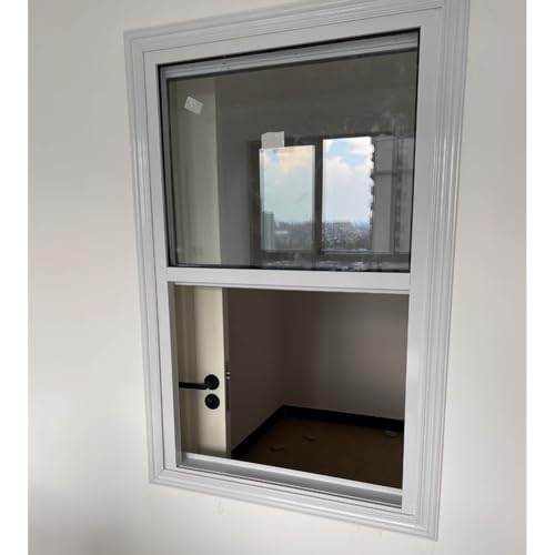 Image of JLXJYS Garages Window White with Tempered Glass and Screen, Basement Aluminum Ventilation Shed Window Replacement, for Vertical Sliding Window(60x63cm/24x25 in)