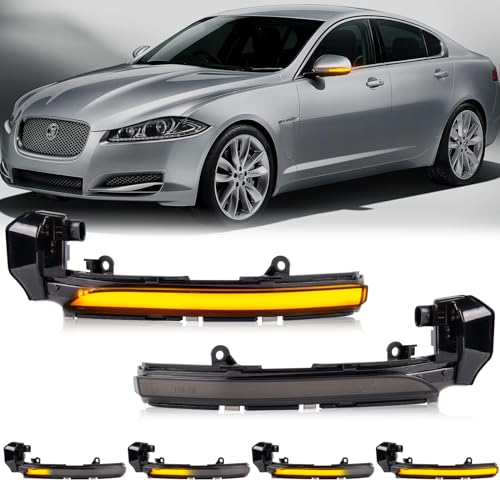 OZ-LAMPE 2Pcs LED Dynamic Side Mirror Indicator for Jaguar XE X760 XF X250 X260 Ftype X152 Ipace SUV XK XKR X150, Amber Rear View Mirror Flasher Repeater, Canbus Design Error Free Turn Signal Lights