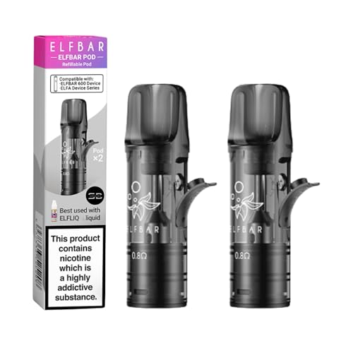 Elfbar 600 Empty Replacement Pods [0.8] - 2 Pack - Available in 0.8,1.1Ω - Compatible with Elf Bar 600, Elfa Pro, Elfa Turbo, Lost Mary Tappo & Hawcos x Crystal Pro Kit - No Nicotine