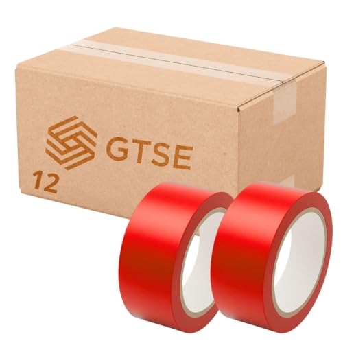 Image of GTSE 50mm x 33m, Red, PVC Vinyl Floor Tape, 12 Rolls, Safety Marking Tape, 0.15mm Thick, Suitable for Dance Floors, Gyms, Warehouse, Sports Industry