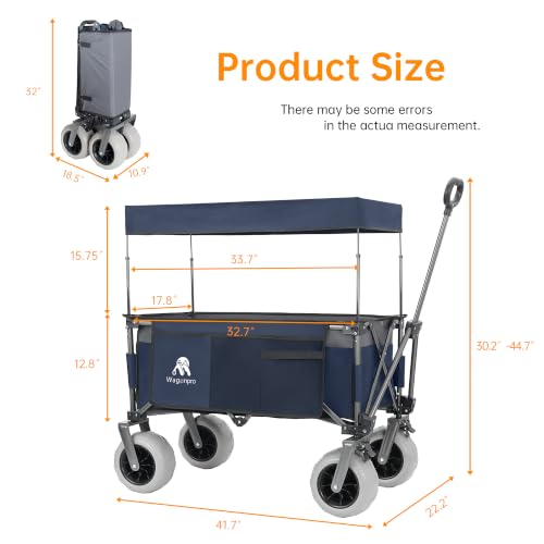 Carretilla plegable multiusos con mango flexible y toldo, cart utility de alta capacidad con ruedas de 9"x4" para camping y playa, transporte, compras y deportes, capacidad 480 lbs y 120 L, color azul miniatura 4