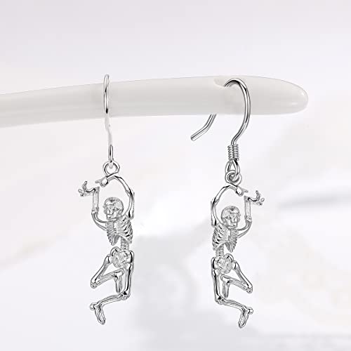 Skeleton Earrings S925 Sterling Silver Skull Earrings Halloween Party Dance Skeleton Dangle Earrings Anime Hip Hop Scary Halloween Jewellery For Women Girls #TOP3