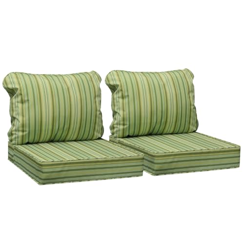 Image of AAAAAcessories Outdoor Seat Cushions for Chairs, Fade-Resistant, Waterproof Patio Furniture Replacement Cushions, 25.5 inch x 25.5 inch x 5 inch + 25.5 inch x 19 inch, Set of 4, Mossy Forest Stripe