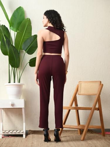 Image of Maroon Asymmetric Ribbed Co-ord Set