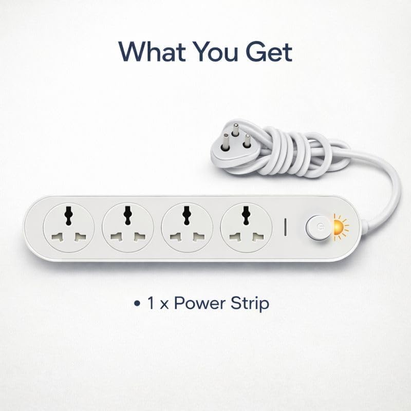Heavy Duty 4 Socket Extension Board with Master Switch, 6A 250V Power Strip, Pure Copper Wiring, Universal Safety Shutter Sockets, 1.5 Meter Thick 6mm Power Cord for Home, Office & Appliances