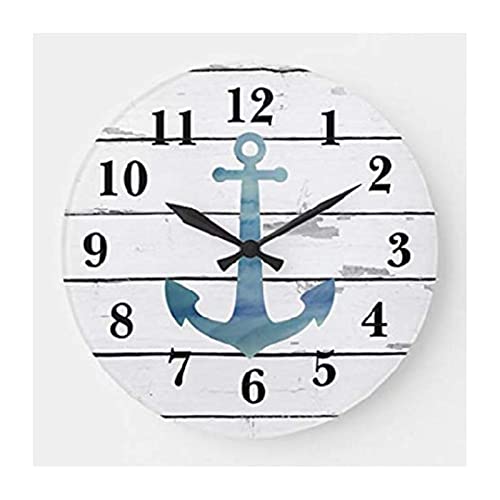 ArogGeld Nautical Blue Anchor Wall Clock Beach Theme Wood Clock 10 Inch Silent Non-Ticking Wooden Wall Clocks Battery Operated Living Room Bedroom Kitchen Farmhouse Decor Christmas Birthday Gift
