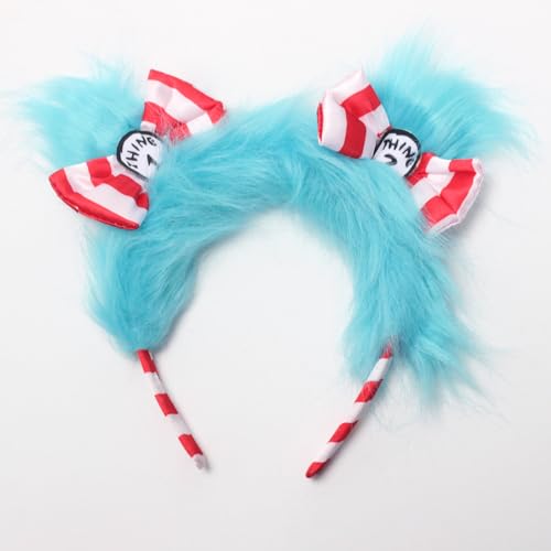 DSKOBT Blue Plush Headbands Fuzzy Hairband Fluffy Furry Headwear Hair Hoop for Anime Cosplay Festival Party (with cartoon ears)