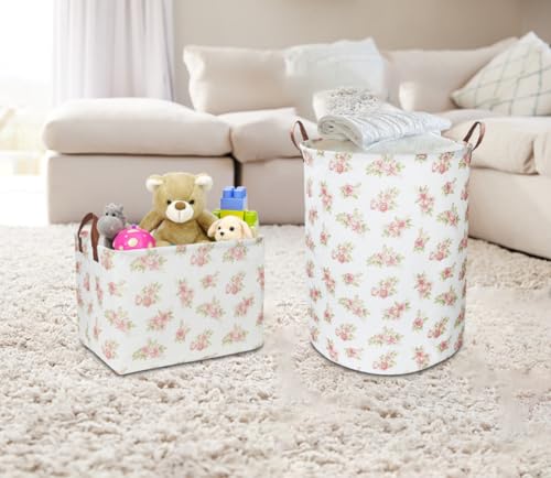 Image of NTAOHAMPER Pink Flower Laundry Hamper, laundry Basket, Nursery Hamper,Waterproof Storage Bin for Bedroom,Clothes Organizer Basket, Room Decor(Pink Flower)