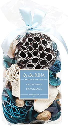 Qingbei Rina Ocean Scent Summer Potpourri Bag Decorative Perfume Sachet, Rattan Balls Lotus Pods Pine Cones Dried Flowers and Plants, Volume of 60 Oz Blue Orange Red Pink Purple (Blue)