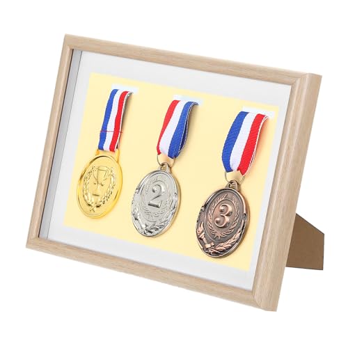 Espositore per Medaglie 3 Cornici Esposizione Cornice Sportive per Foto Maratona Nuoto Triathlon Pioppo Bianco A4