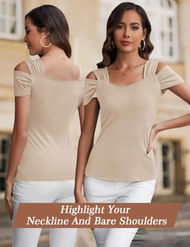 Image of Blingfit Cold Shoulder Tops Summer Tunic Shirts for Women T Shirts V Neck Short Sleeve Casual Tees Blouses 2026