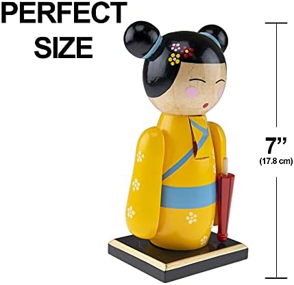 Clever Creations Yellow Kimono Doll 7 Inch Chubby Wooden Nutcracker, Festive Christmas Décor for Shelves and Tables
