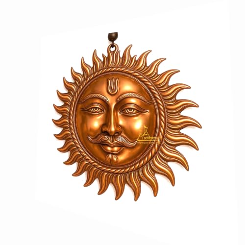 Image of Achleshwar Surya Dev Copper Wall Hanging Sun God Face Idol for Home Entrance Vastu Puja Decor for Wealth Positivity Energy Protection 9 cm