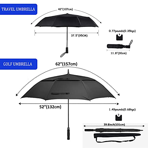 Gooumainbera Black Umbrellas For Rain 2 Pack-Small Travel Portable Umbrella 42 Inch And Big Golf Umbrella 62 Inch For Men And Women #TOP1
